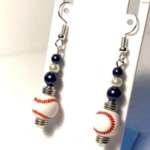 Blue and White Baseball Earrings